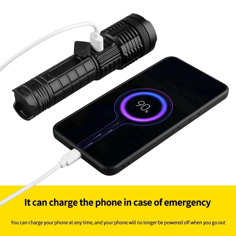 1200LM Super Bright Zoom LED Flashlight 5 Modes USB Rechargeable Tactical Lantern Outdoor Camping Fishing Torch With Power Bank