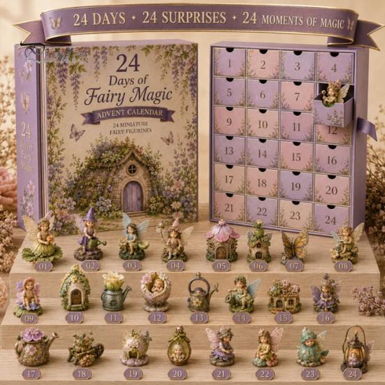 Holiday Countdown Ornament Box 2026 Spirit Advent Calendar, 24-Day Mini Figure Set, Elf Alien Festive Home Decor Ornaments Fairy Christmas Collection,
