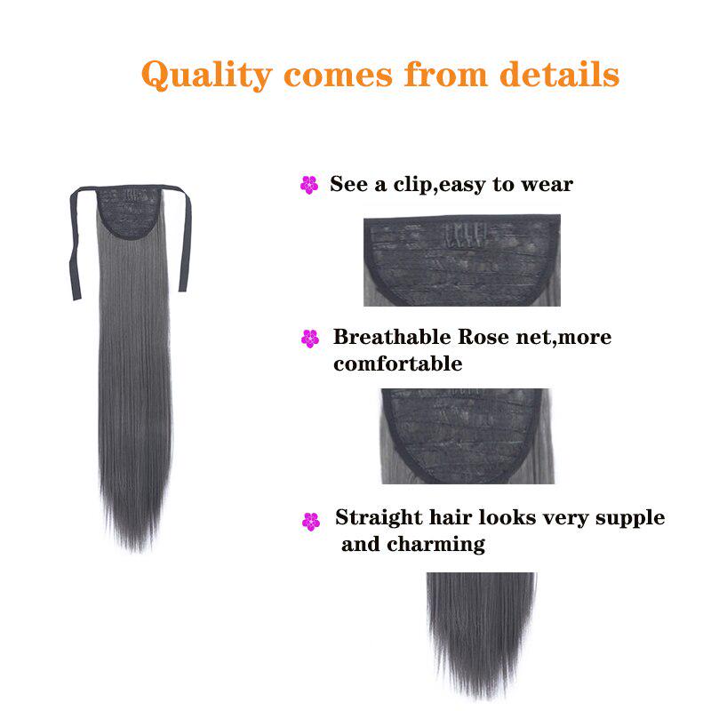 Long Straight Drawstring Ponytail Heat Resistant Synthetic Natural Straight Wrap Around Clip In Ponytail Hair Extension