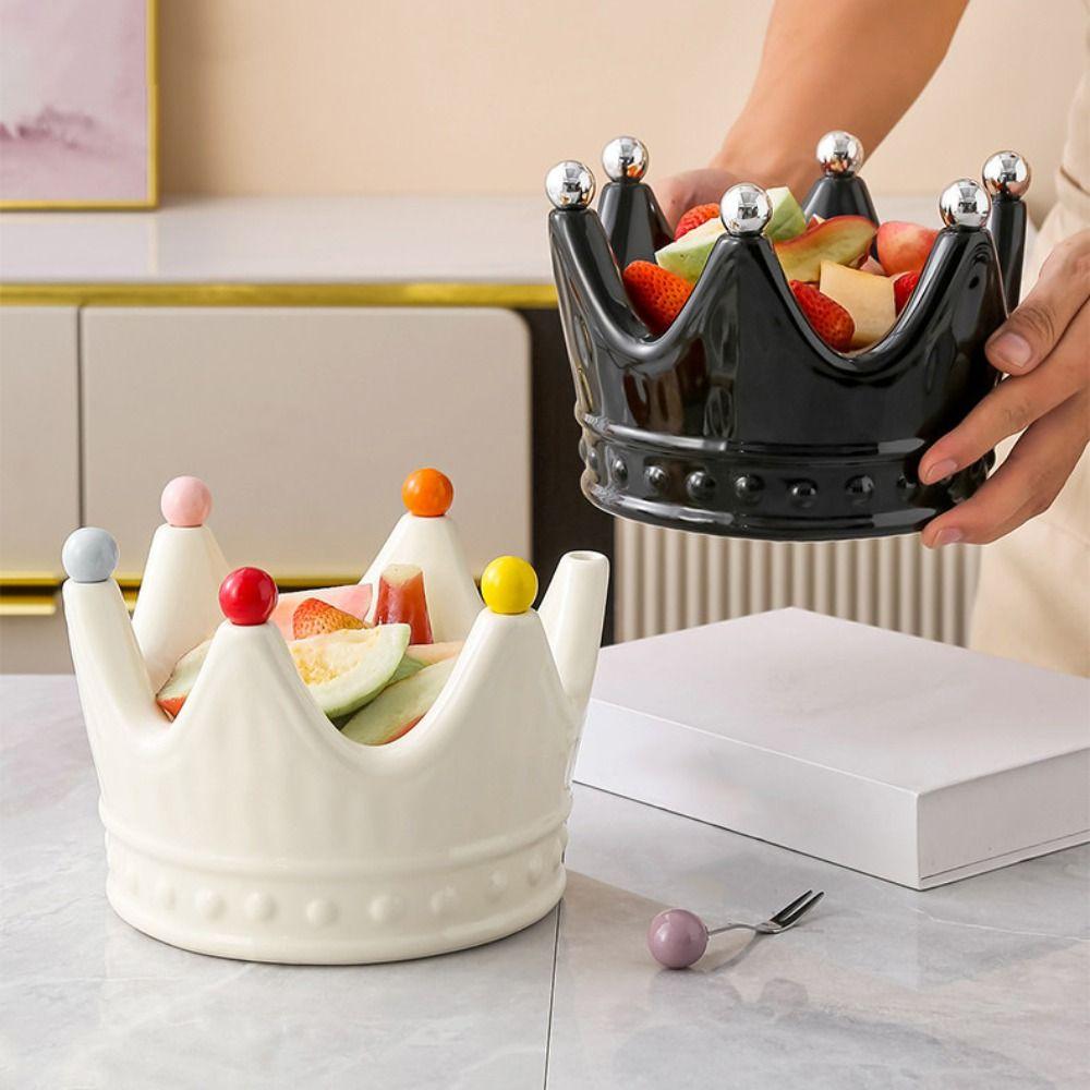 Ceramic Crown Fruit Tray with Fork Rustproof Dessert Salad Fork Home Gatherings