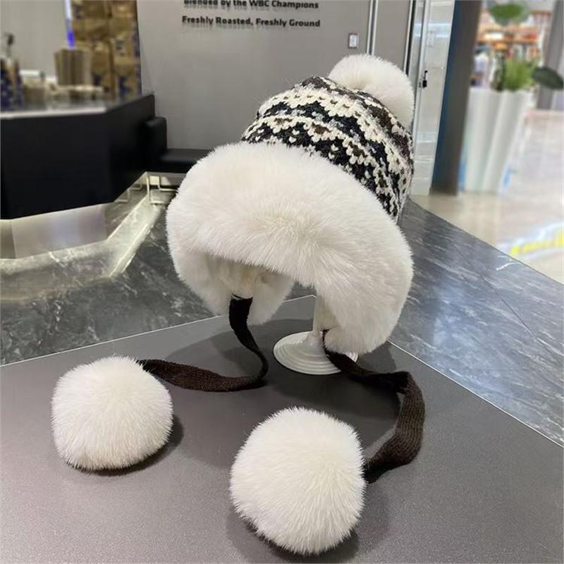 Wool hat female retro cute versatile face small knitted hat winter riding warm ear protection