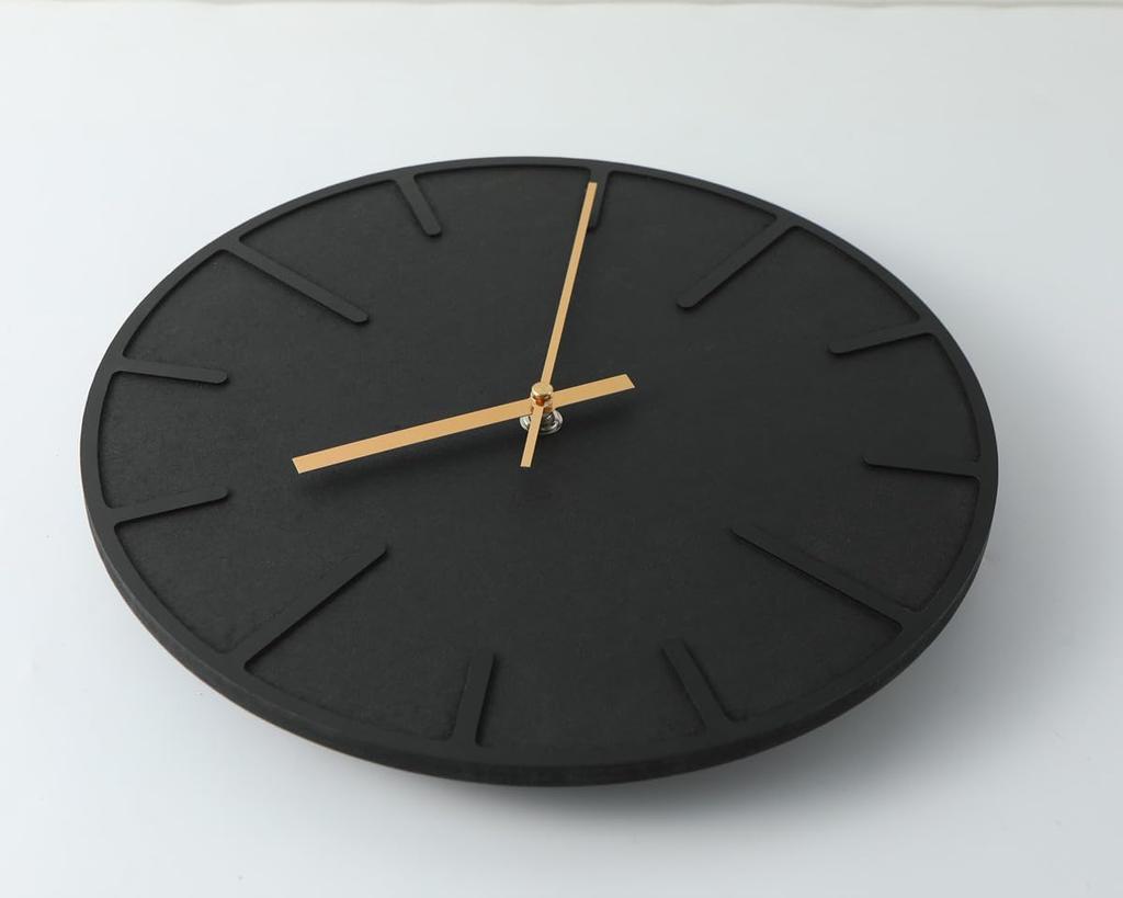 Nbdeal Wall Clock, Radio-Controlled, Silent, Wooden Dial, Analog, 30cm Diameter, Black, DMZ-9573
