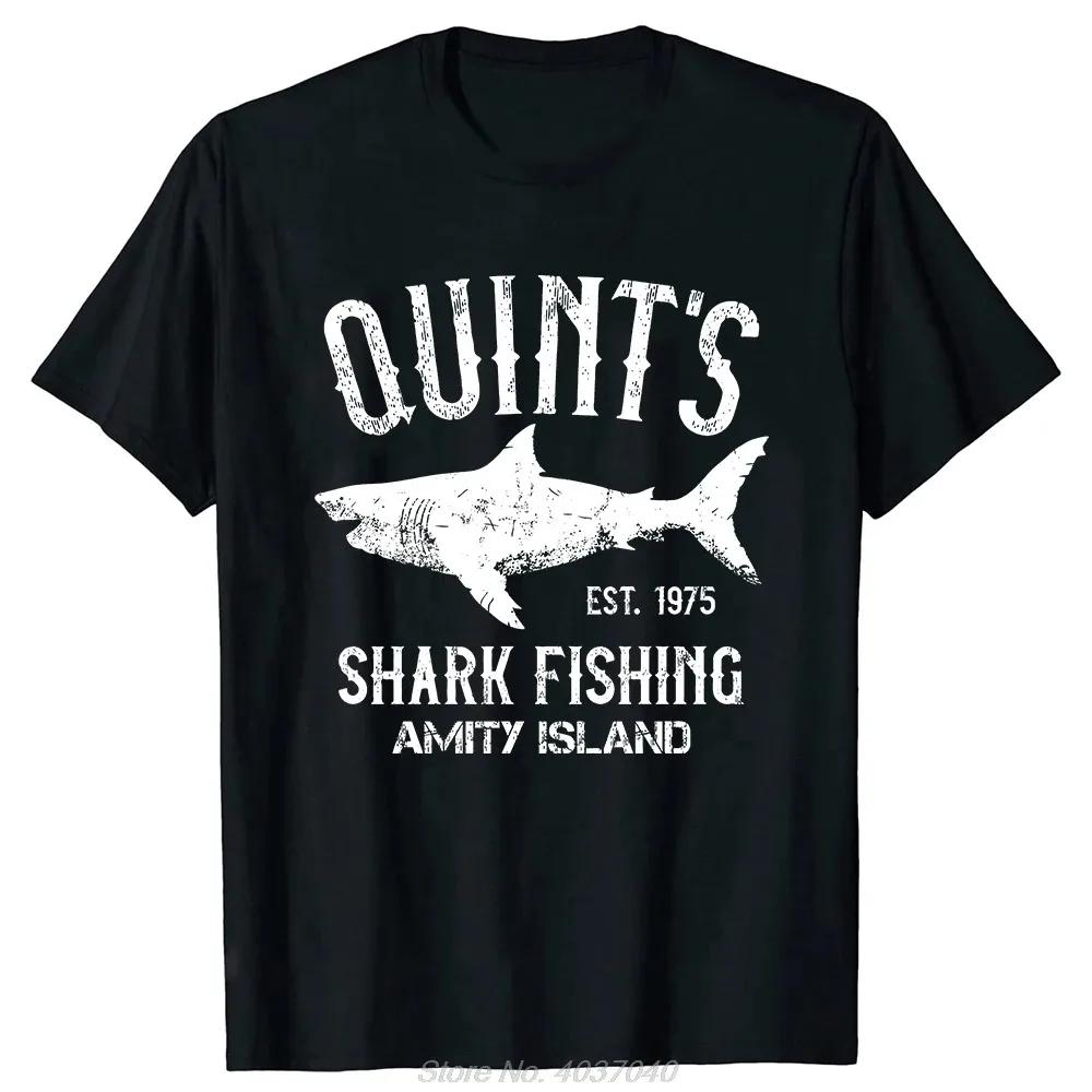 Quints Shark JAWS Amity Island 1975 Navy Tshirt Men Clothing Casual Basic T Shirt Fitness Tshirt Tees Tops