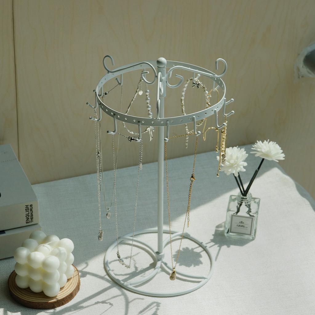 Rotating Jewelry Display Stand Round Metal Necklace Organizer For Hanging Earrings Rings Bracelets Watches Accessories