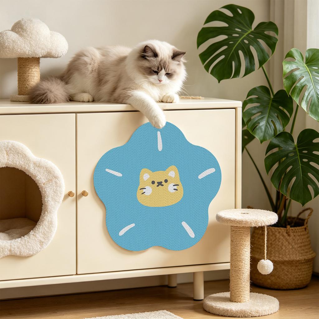 Flower Shape Cat Scratcher Pad Corrugated Cardboard Wall Mounted Cat Scratch Board with Cat Pattern for Indoor Cats