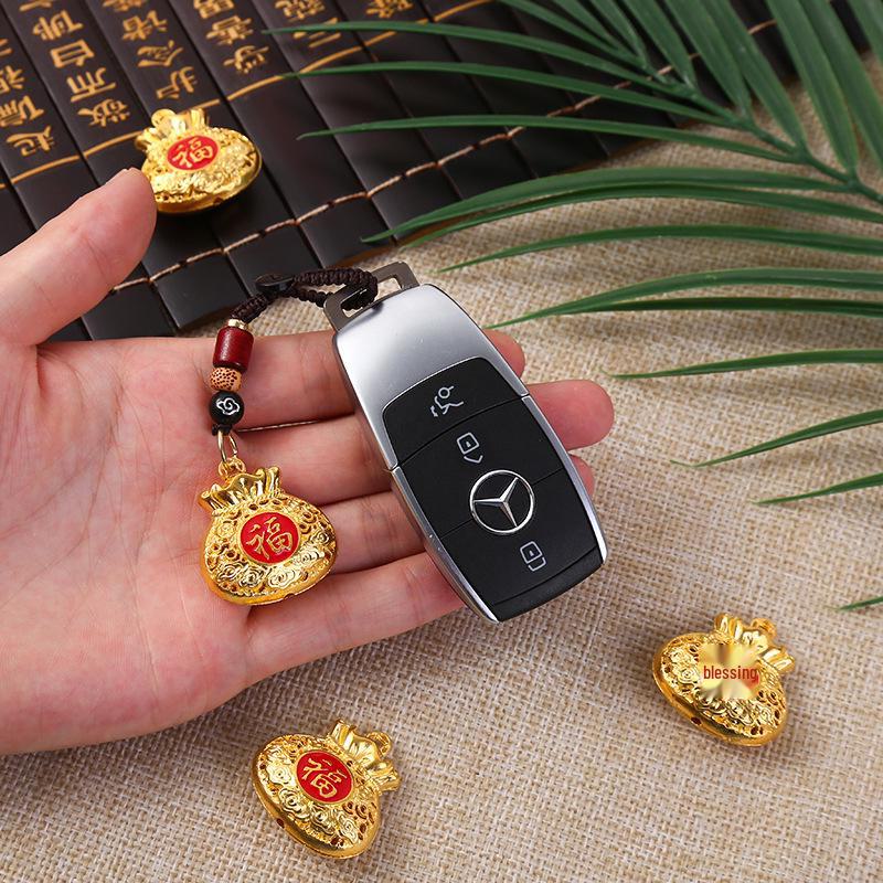 Ancient Fasha Golden Blessing Money Bag Keychain Pendant Necklace - Color-Preserving Alloy