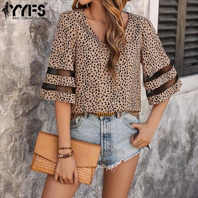 Women's Fashion Casual Summer Spring Leopard Print 1/2 Sleeves V-Neck Blouses & Shirts