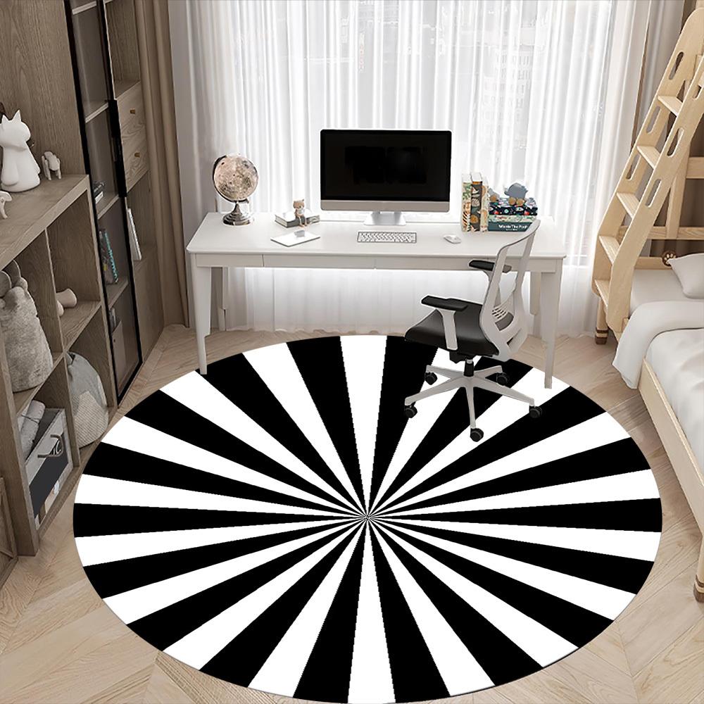 1pc Black White Sunburst Pattern Office Round Area Rug, Indoor Mat Suitable ForOffice, Under Office Chairs Bedroom Living Room Home Decor, D105