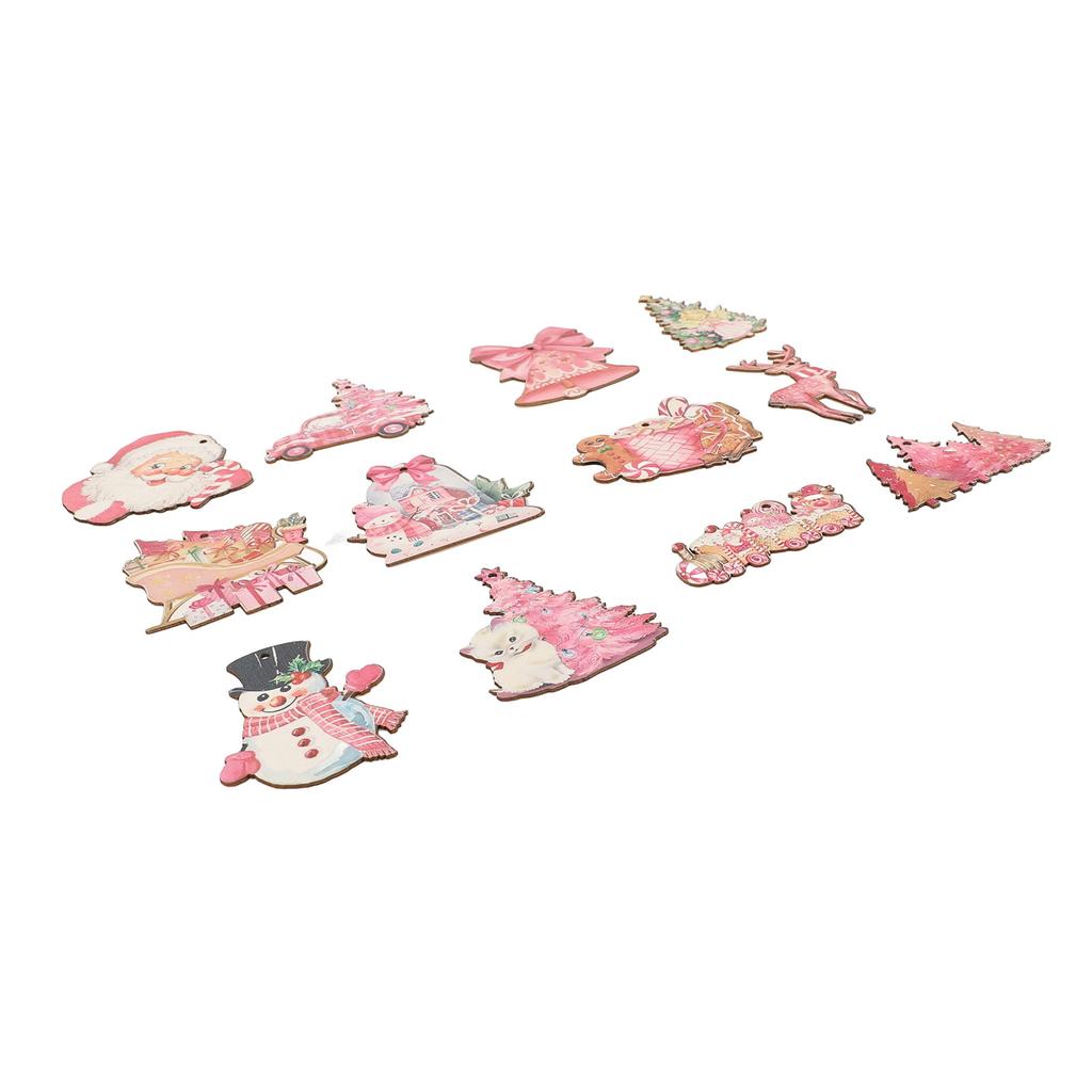 36pcs Xmas Hanging Wooden Ornaments Santa Snowman Xmas Tree Decorations Pendants Tags with Rope for