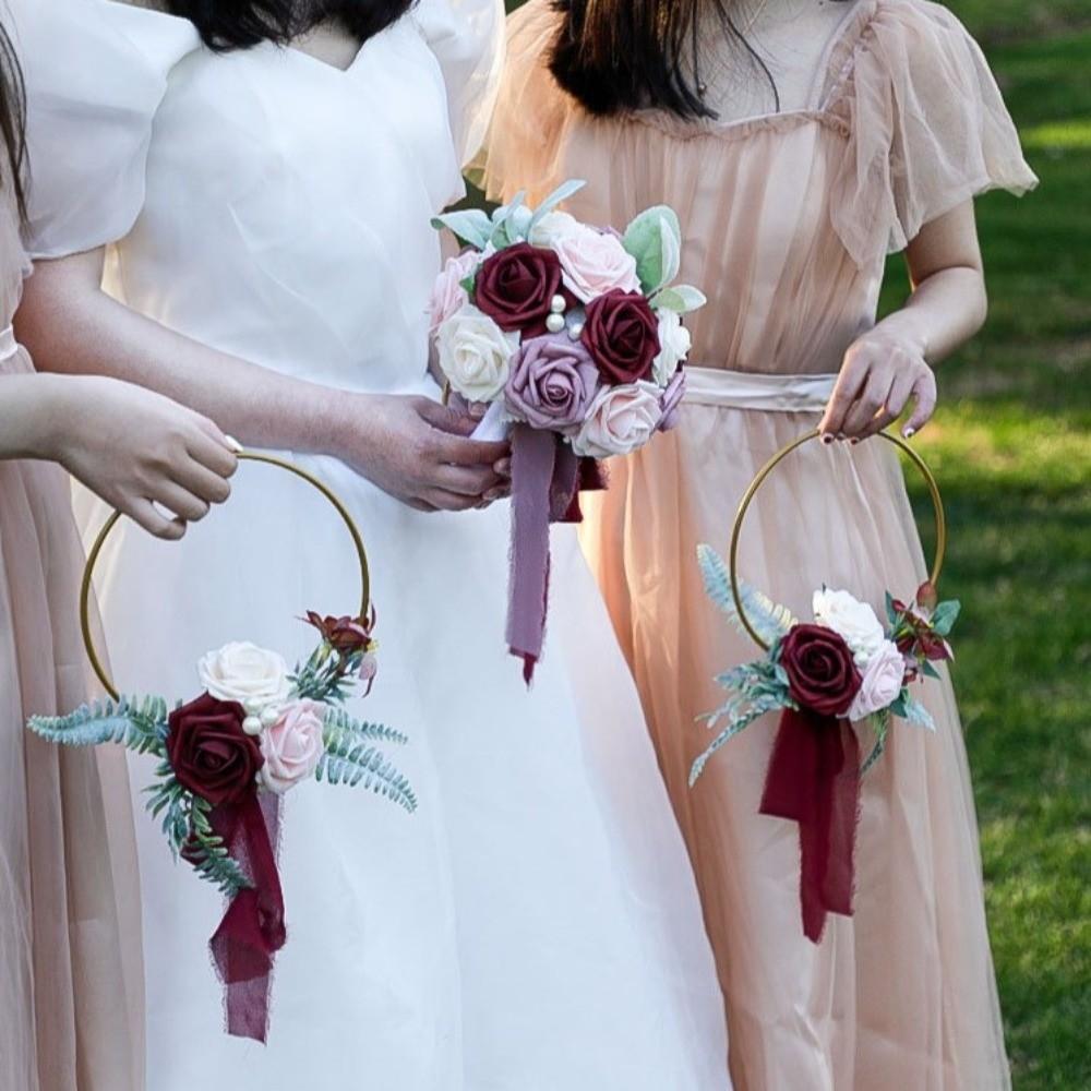 Metal Rose and Eucalyptus Wreaths Rose Flower Hoop Wreath  Front Door Wall Decor