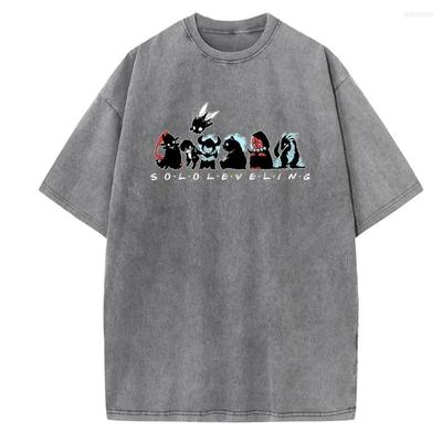Herren T-Shirts Anime Niedlich Solo Leveling Sung Jin Woo Bedruckte Kleidung Herren Damen Gewaschene Baumwolle T-Shirts Harajuku Männliches Vintage Shirt
