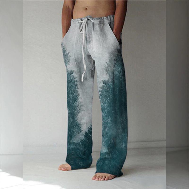 

Мужские повседневные брюки с 3D-принтом в стиле ретро. Модные мужские льняные брюки свободного покроя в стиле Харадзюку. Повседневные брюки с высокой талией и завязками на шнурке. 3XL зелёный/синий