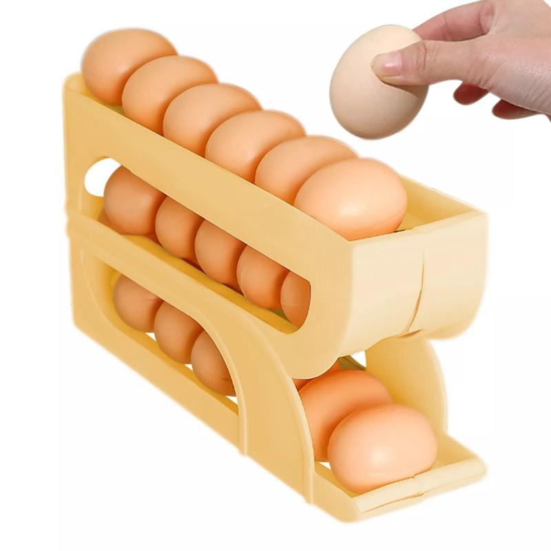 Αυτόματη κύλιση θήκη ράφι αυγών Κουτί αποθήκευσης Καλάθι αυγών Οργανωτή δοχείου Rolldown Ψυγείο Διανομέας αυγών για κουζίνα