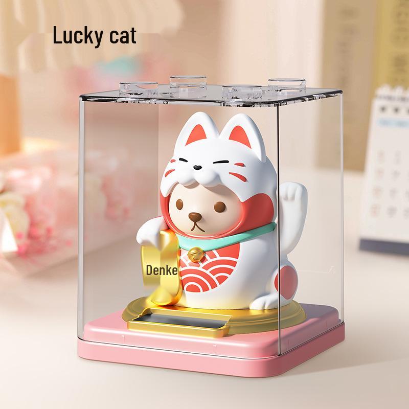 Solar Powered Lucky Waving Cat & Dog Ornament for Home or Office Decor