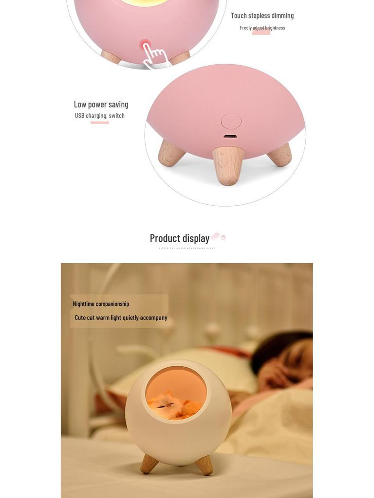 Kreatives Katze Atmosphäre Nachtlicht - USB Wiederaufladbar, Kinder Touch Nachttischlampe