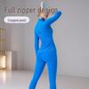 Lulu Original Yoga Anzug: Schnelltrocknendes Set mit Stehkragenjacke & Elastischer Neun-Punkt-Hose, Goldener Reißverschluss.