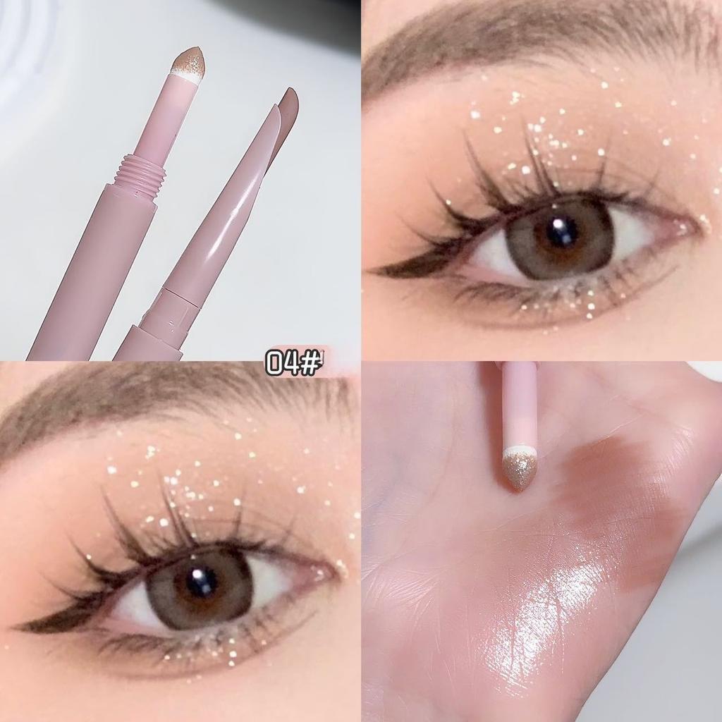 Double-headed Horizontal Silkworm Pen Eyeliner Brush To Horizontal Silkworm High-gloss Shadow Brightening Cream Cosmetics