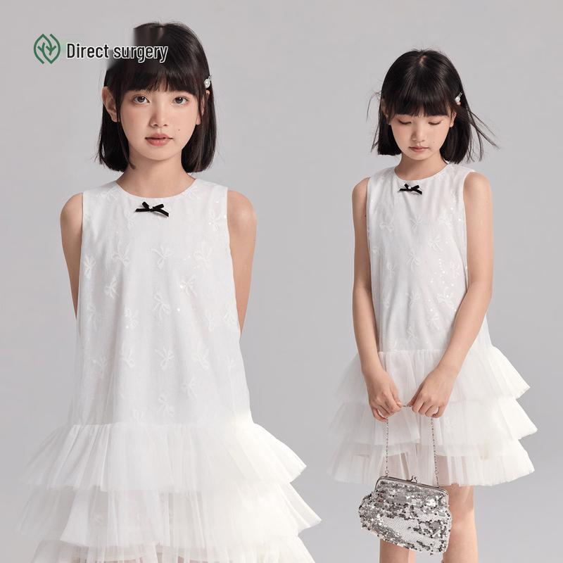 Zhimu Girls  Lace Bowknot Strappy Summer Dress 140