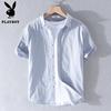 PLAYBOY Men's Short-Sleeve Striped 100% Cotton Casual Shirt