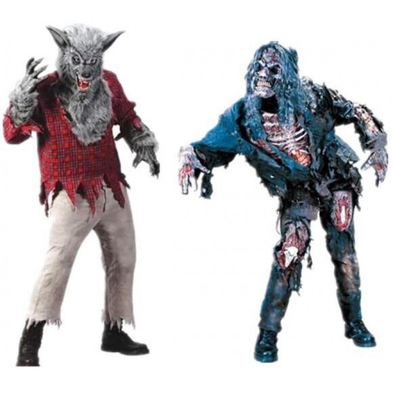 Halloween Adult Three-dimensional Rotten Meat Skeleton Ghost Costume, Scary Werewolf Costume, Death God Zombie Fire Monster Costume