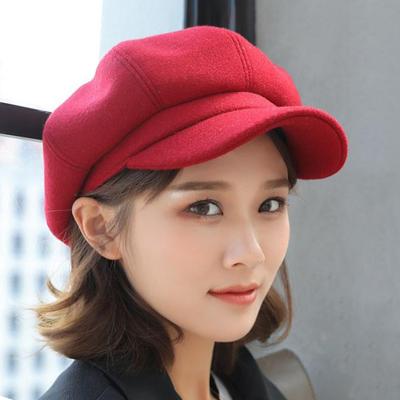 Yousheng Ladies Beret Short Brim Plush Retro Dome Solid Color Headpiece Lightweight English Style Octagonal Cap Peaked Cap for Shopping Travel Dating