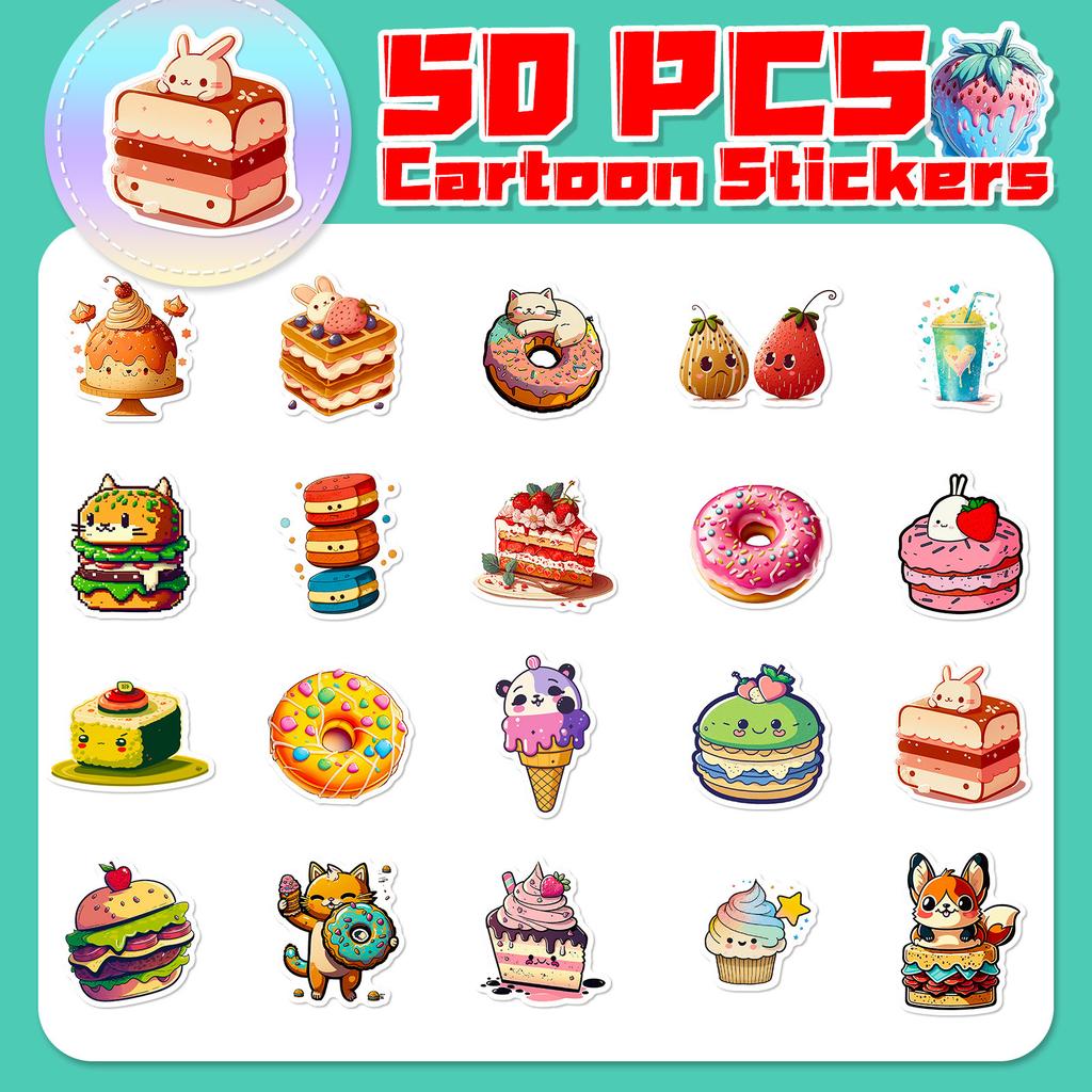 50 Cat Donuts Gourmet Stickers Kids Graffiti Toys Burger Gourmet Dessert Stickers Outside