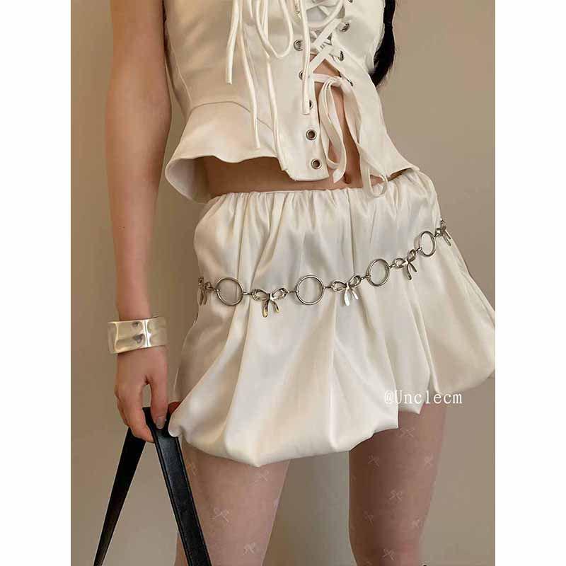 2024 Women's High-End Love Bow Metal Waist Chain with Embossed Belt Design