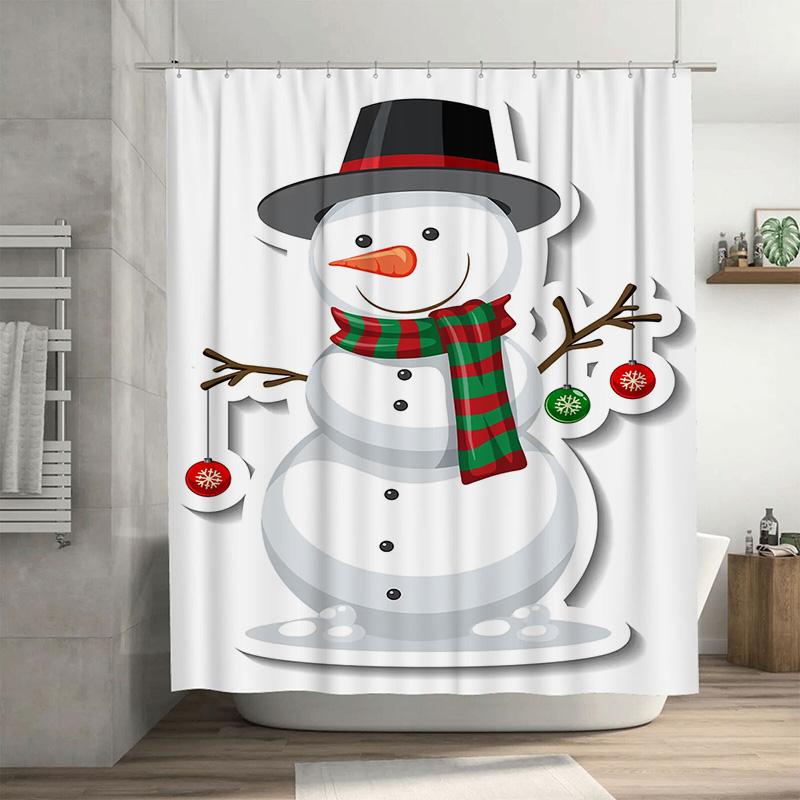 

Tuniu Cute Snowman Winter Holiday Bathroom Shower Curtain Festive Christmas Decor Set Waterproof Fabric W60H190(CM)-1 Pcs