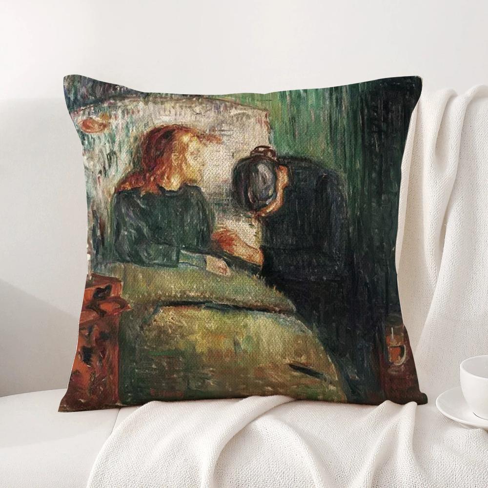 E-Edvard M-Munch Anxiety Cushion Cover Summer Coolness Linen Fabric Double-Sided Printing Pillow Case Sofa Home Decor Gift