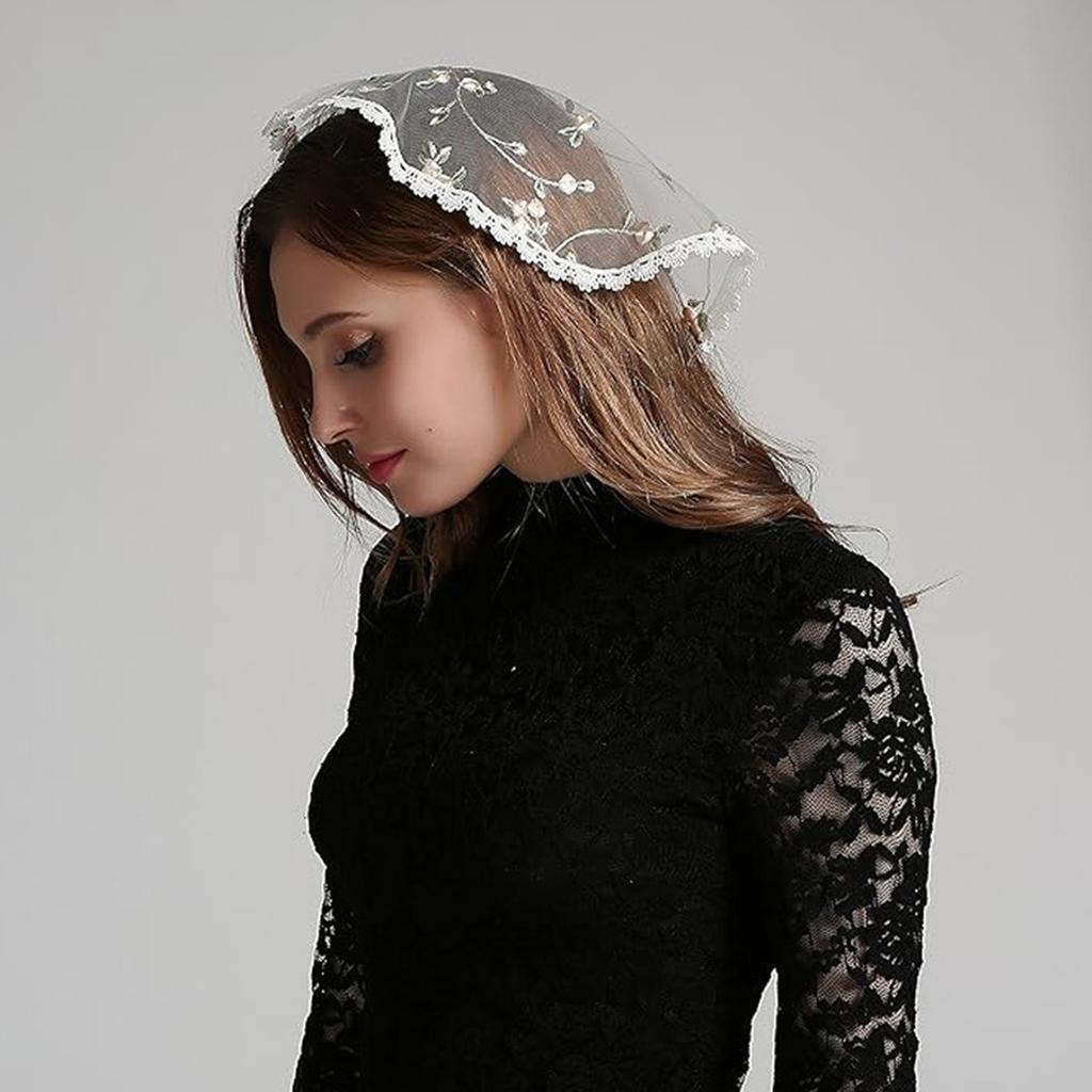 Chapel Headcoverimg Mantilla Headpiece Church Cap Veil Embroidery Mesh Church Veil Chapel Veil Head Covering