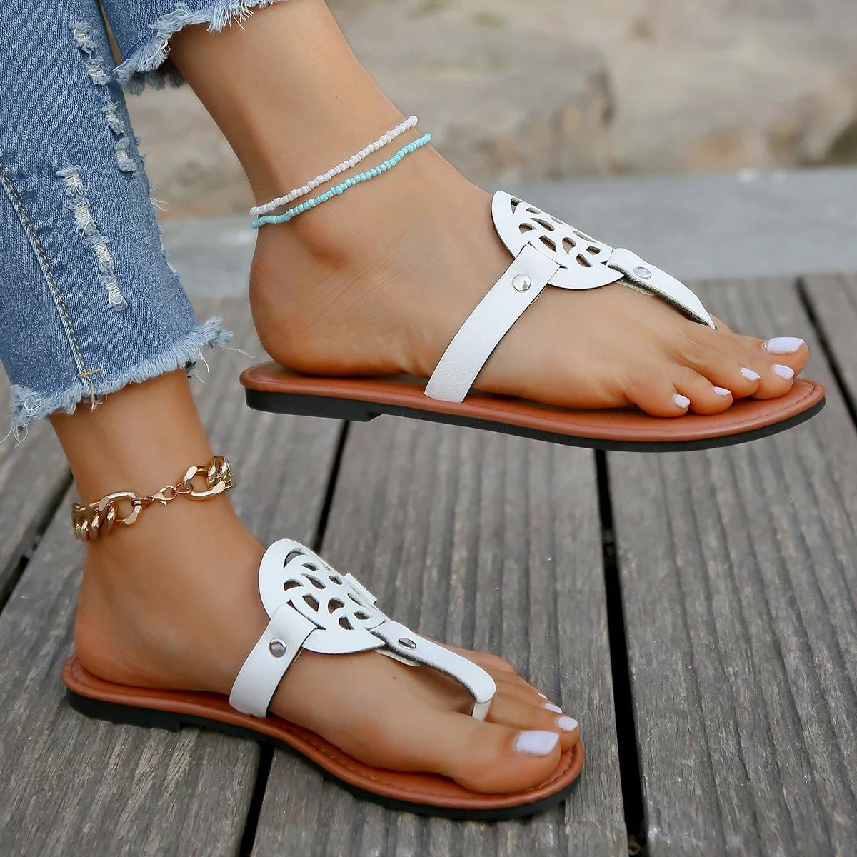 

Женские шлепанцы, повседневная пляжная женская обувь, новые летние сандалии на плоской подошве, шлепанцы для прогулок, женские шлепанцы с застежкой на носок, римская пряжка 35
