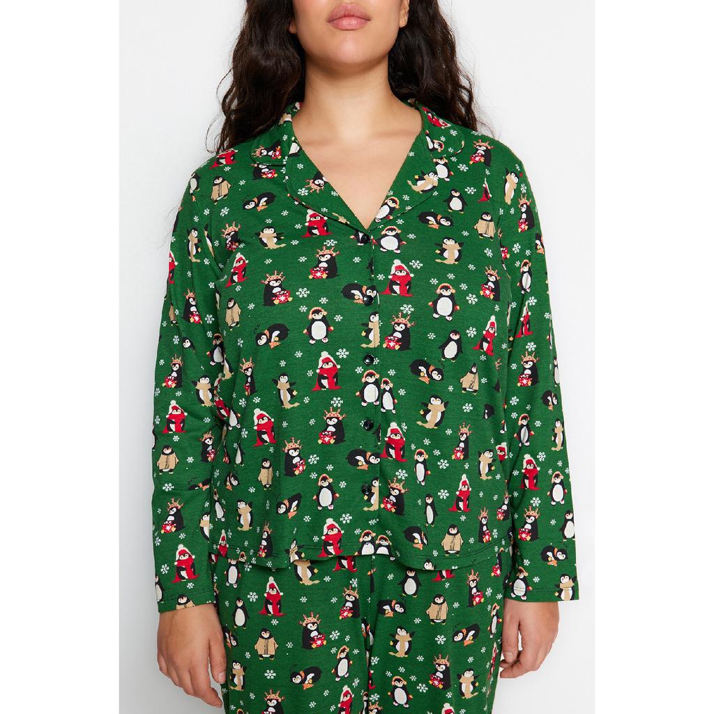 Navy Blue Patterned Knitted Pajama Set Tbbaw24ai00002