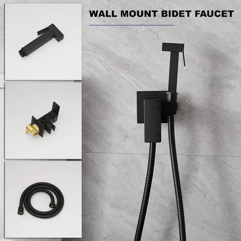 Matte Black Solid Brass (Copper Core) Handheld Bidet Sprayer - Wall-Mounted Health Faucet with Hose & Holder