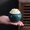 1pc Ceramic Handmade Flower Tea Jar, Kitchen Seasoning Jar, Household Green Tea/black Tea Storage Jar, Flower Cover Design