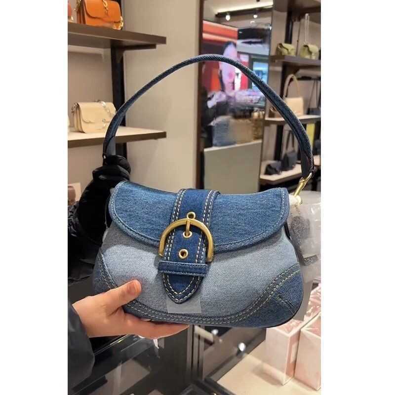 Denim Underarm Bag Women's New High-end Splicing Canvas Pea Bag Shoulder Bag
