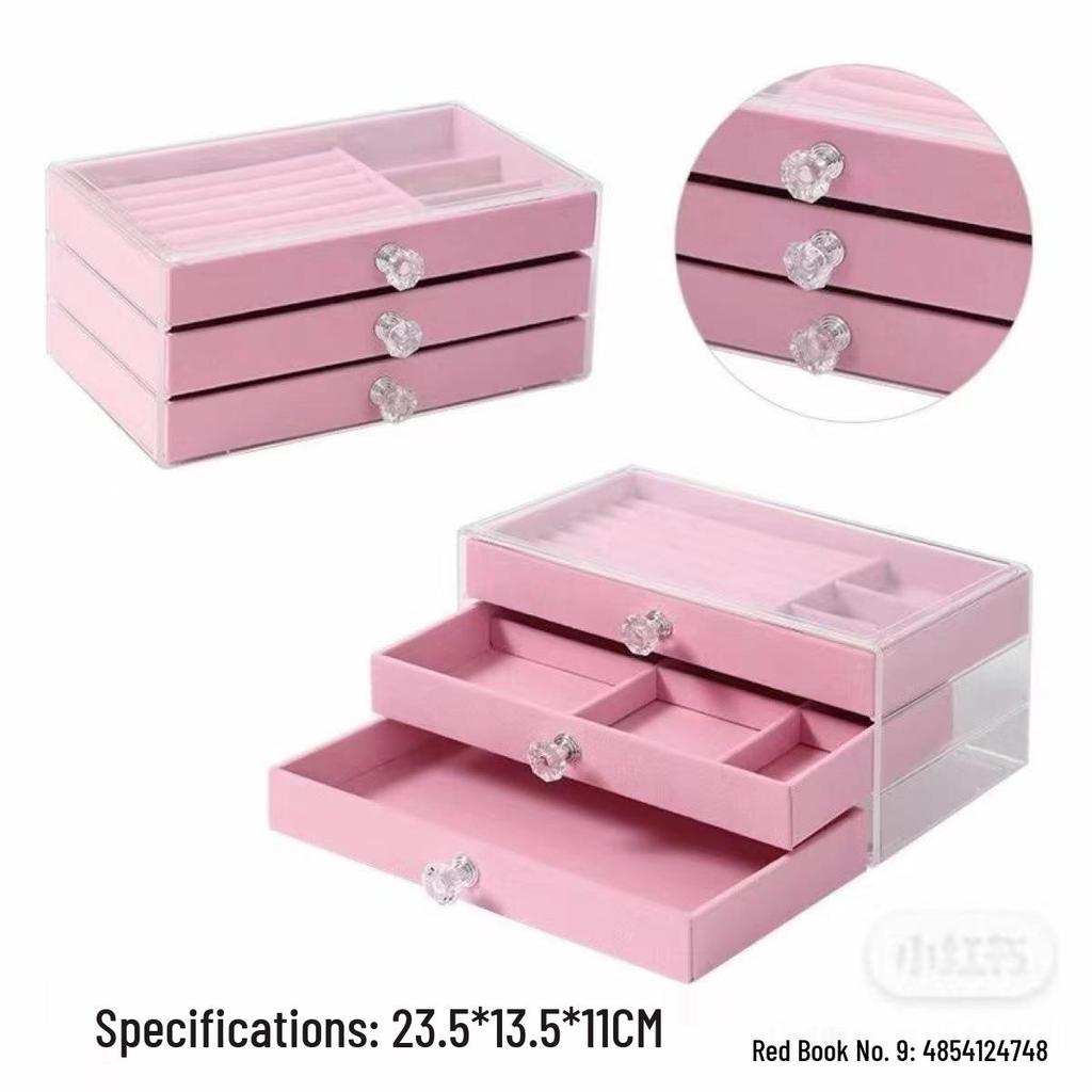 Three-Layer Acrylic Jewelry Storage Box - Drawer Style for Earrings, Rings, Necklaces, and Bracelets