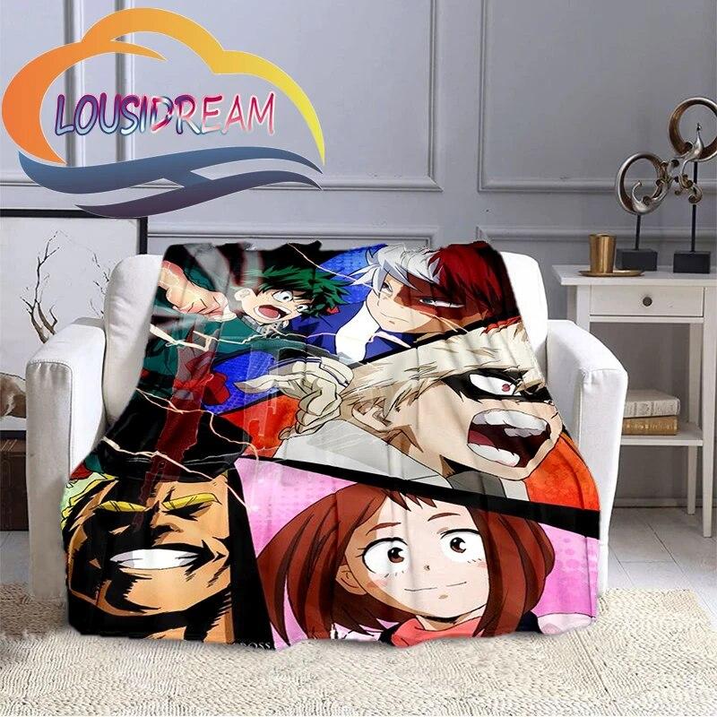 Cartoon My Hero Academia Fleece-teppe, All Over Print, Gaver til ham/hennes mønsterteppe