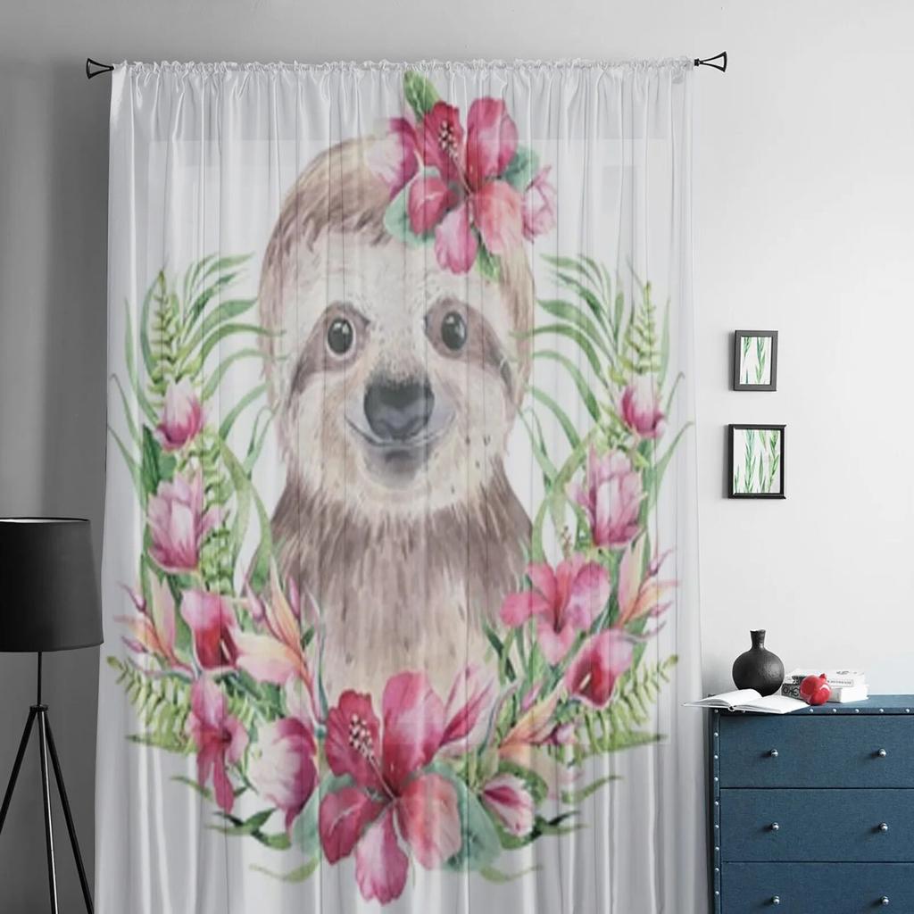 Akvarell Tecknad Sengångare Chiffong Skira Gardiner För Vardagsrum Sovrum Dekoration Fönster Tyllgardiner Draperier