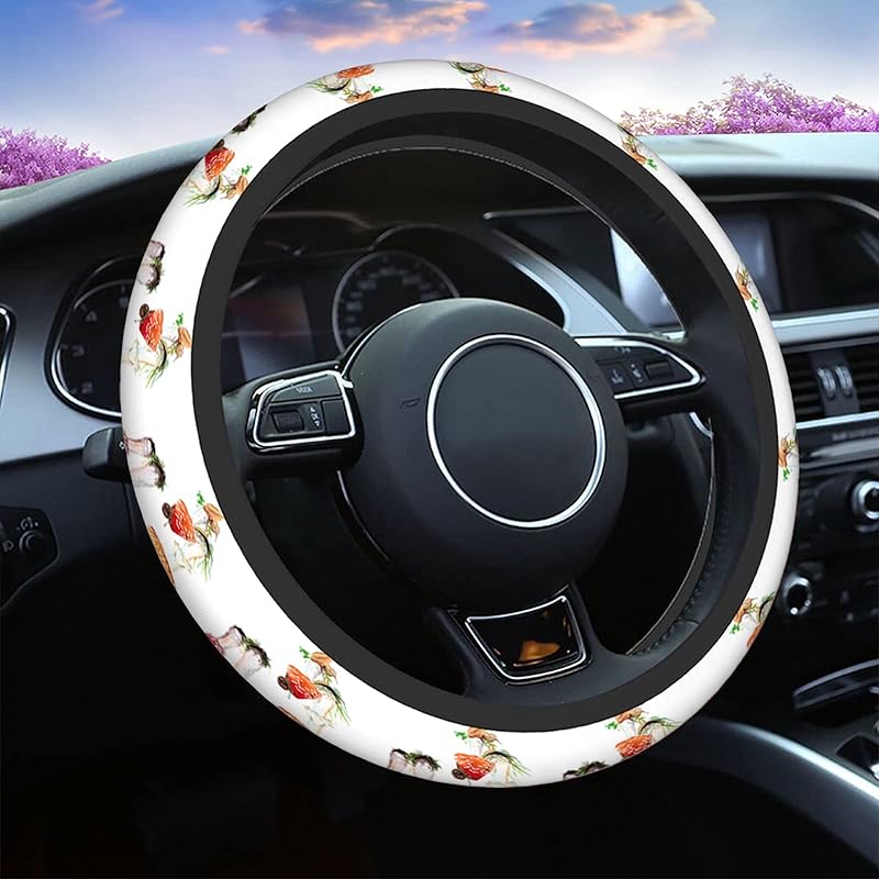 Swono Dragon Red Universal Neoprene Steering Wheel Cover Abstract Chinese Dragon Red Black 15 Inch Steering Wheel Covers,Printed Steering Wheel multi-021