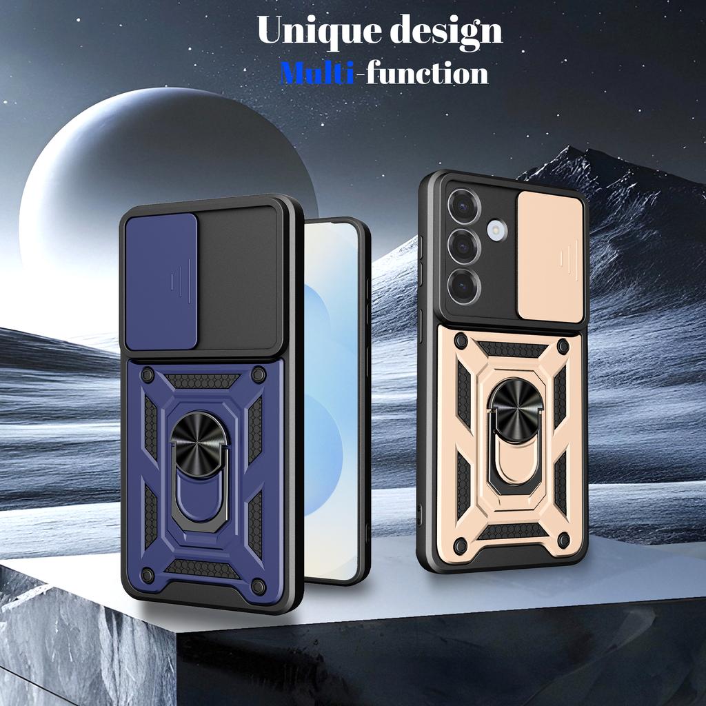 Lens Slide Camera Protect Armor Case For Samsung Galaxy S26 Ultra S2 Edge S24 S23 S22 Plus Phone Case Ring Holder Stand Cover
