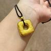 gold square fu character pendant