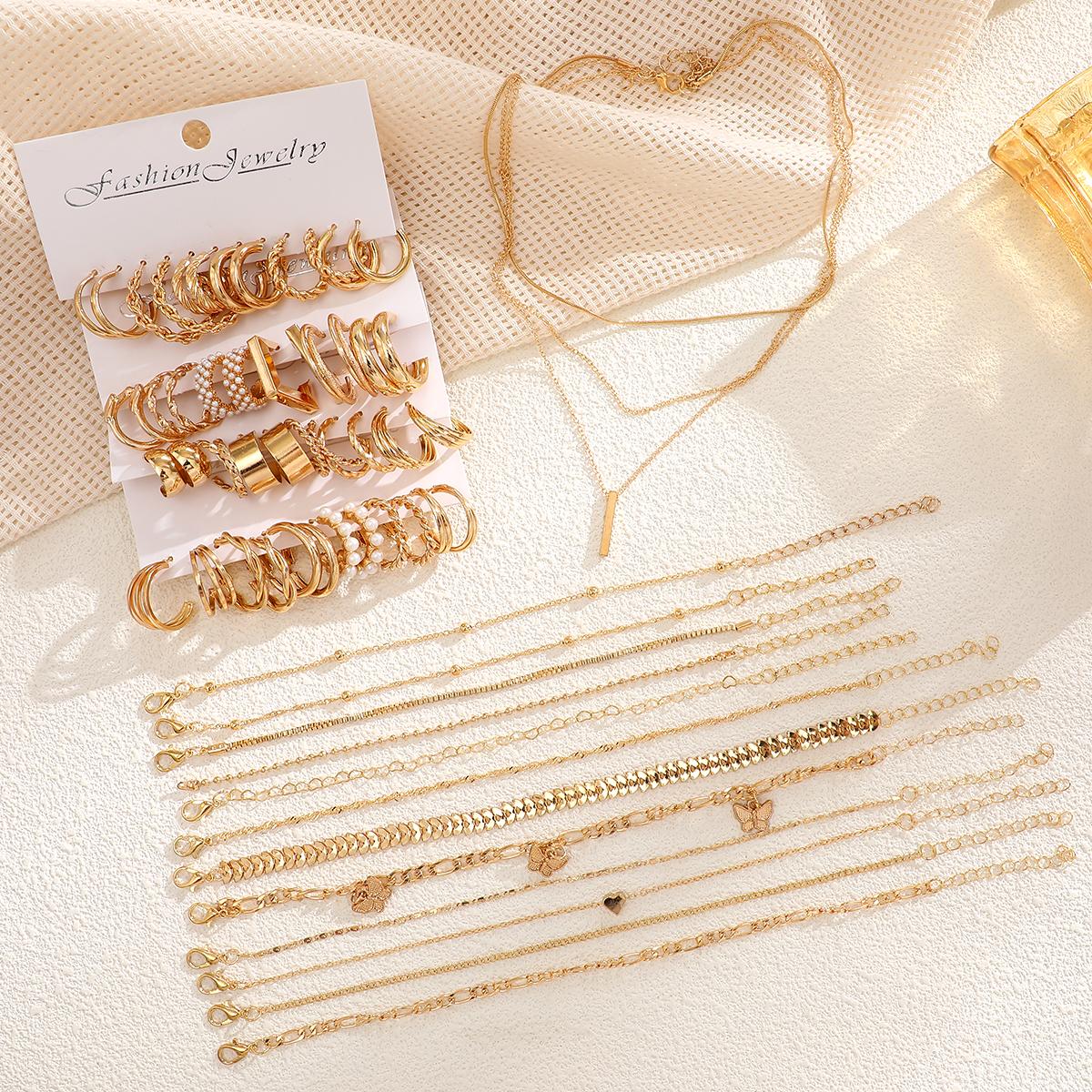 

37 комплект ювелирных изделий в стиле бохо золотого цвета для женщин, модное многослойное ожерелье, геометрические серьги, браслет, набор для ножного браслета, подарки