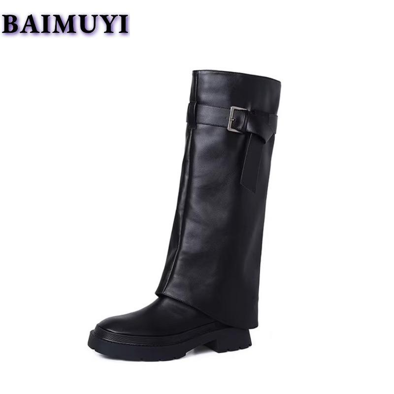 Trend Knee High Boots Chunky Women Shoes Winter 2025 New Leather Cozy Chelsea Boots Punk Gladiator Fashion Goth Snow Botas Mujer