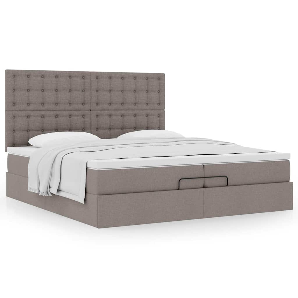 Ottoman Bed with Mattresses Taupe 200x200 cm Fabric