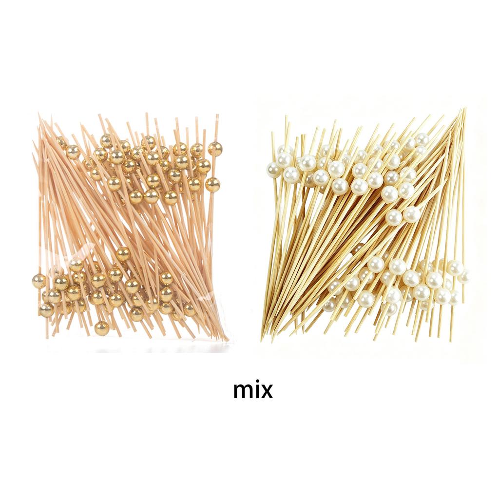 100/50 Pezzi Spiedini Usa e Getta in Bambù Bianco Perla per Matrimonio, Stuzzicadenti in Legno per Cocktail, Spiedini Forchetta per Frutta e Snack, Stoviglie per Feste di Matrimonio