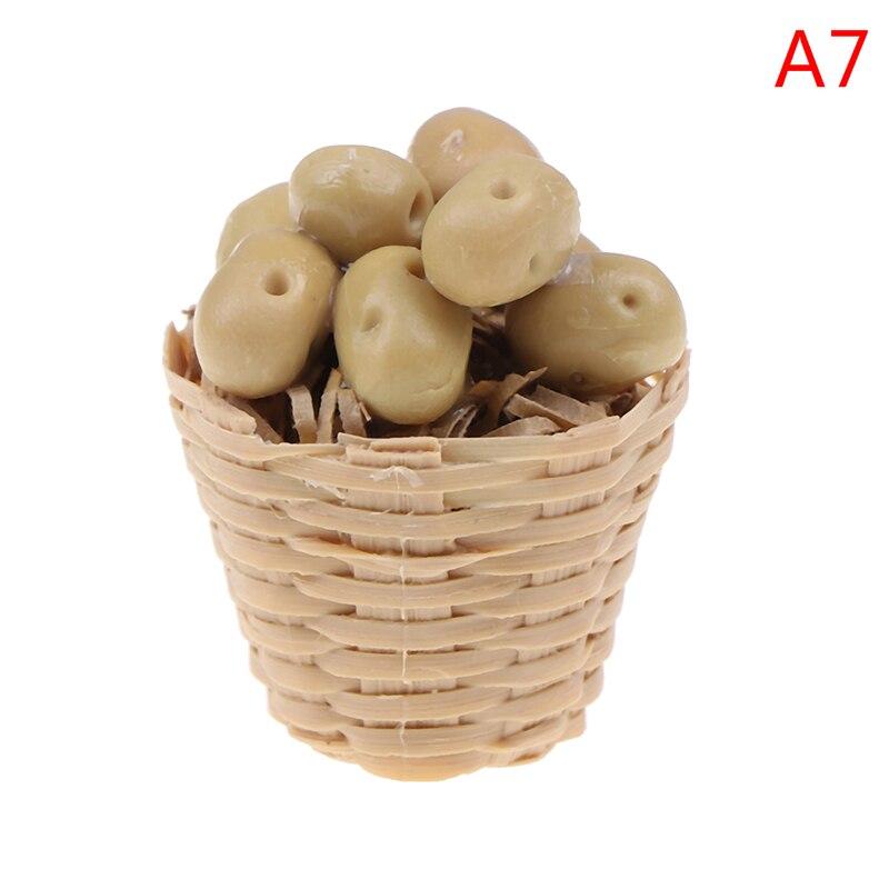 1:12 Mini Simulation Artificial Fruits and Vegetables Doll House Vegetable Bamboo Basket Miniature Accessories for Children