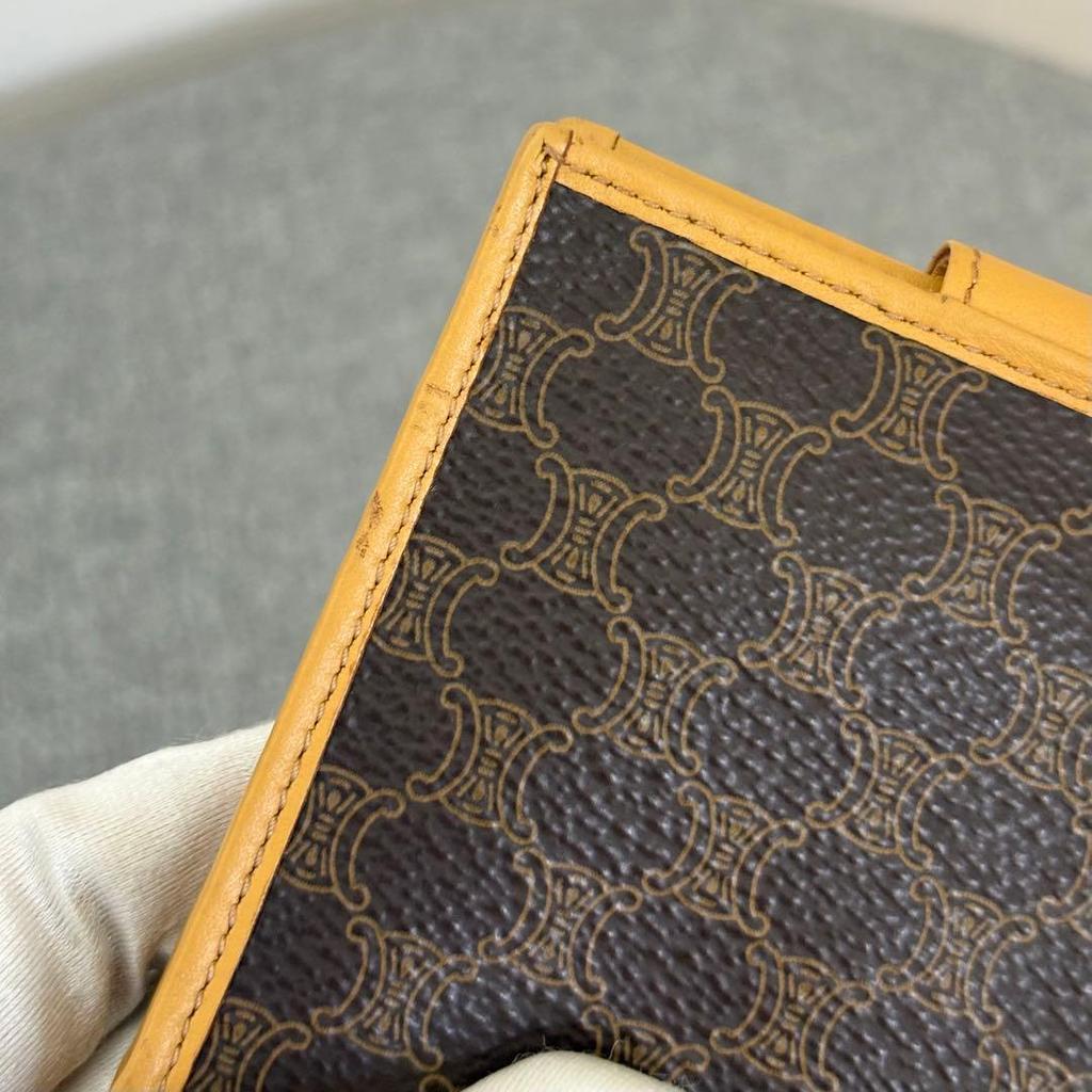 Used Celine Macadam Pattern PVC x Leather Folding Wallet Brown Tones Cw499