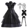 Abito da sera in rete da ragazza per cosplay della Famiglia Addams di Mercoledì con accessori (Taglia unica)