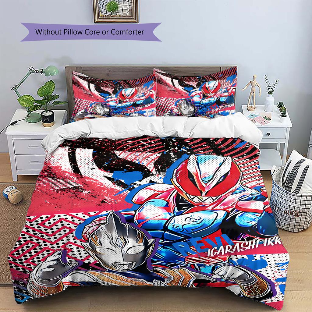 Ultraman Pattern Bedding Quilt Set Home Decoration Gift (1 * duvet cover + 2 * pillowcase without core)