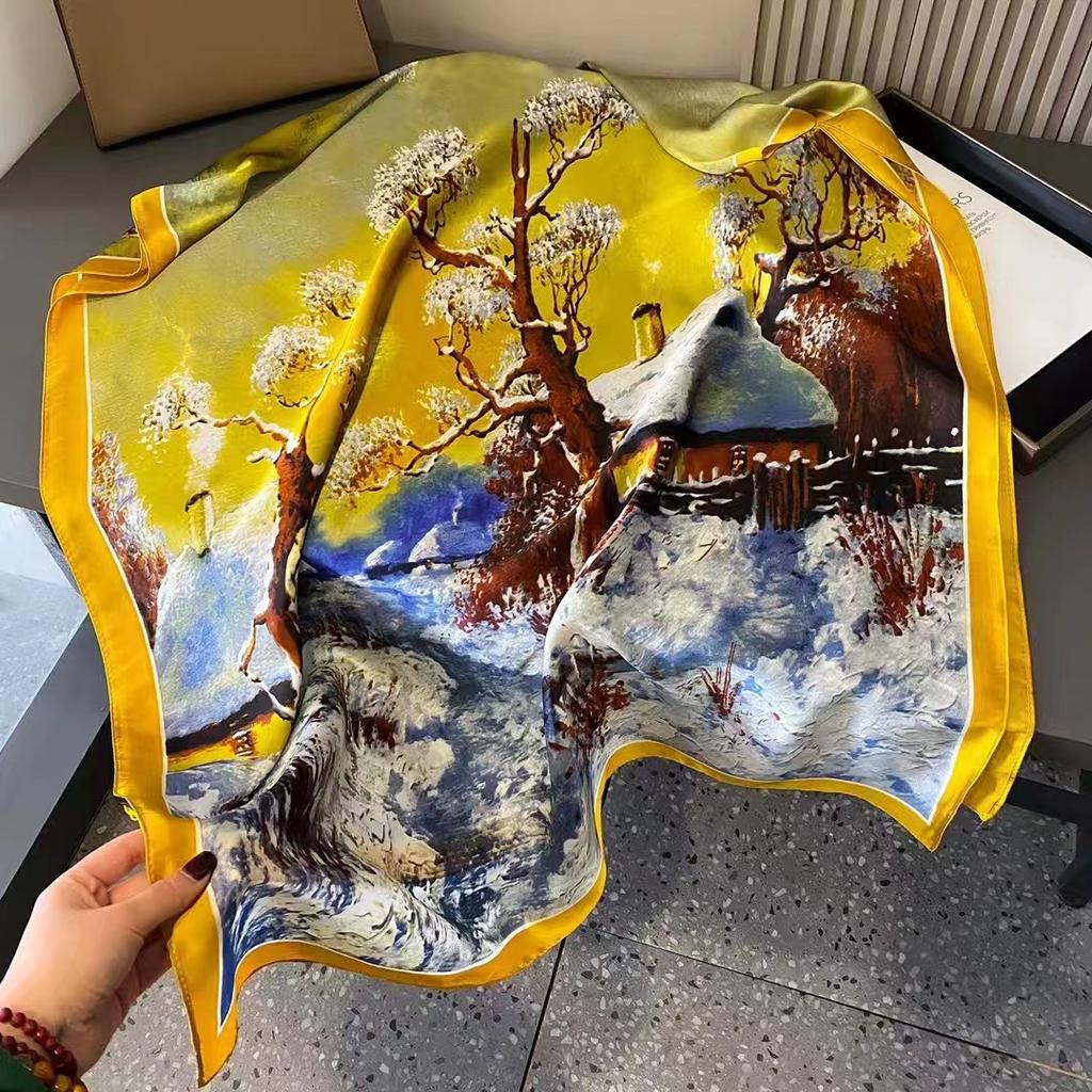 Spring, Summer and Autumn New Simulation Silk Scarf Female Decorative Hobo Shawl Sunscreen Beach Towel